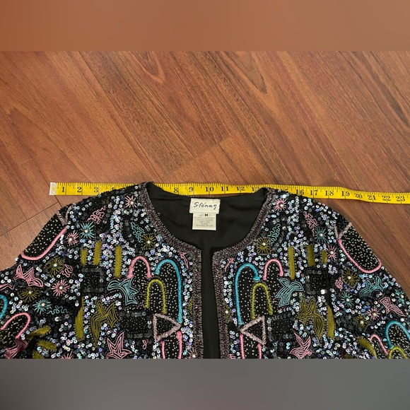 Amazing Vintage 80’s Sténay Multicolored Geometric Beaded Evening coat jacket M - Picture 14 of 16